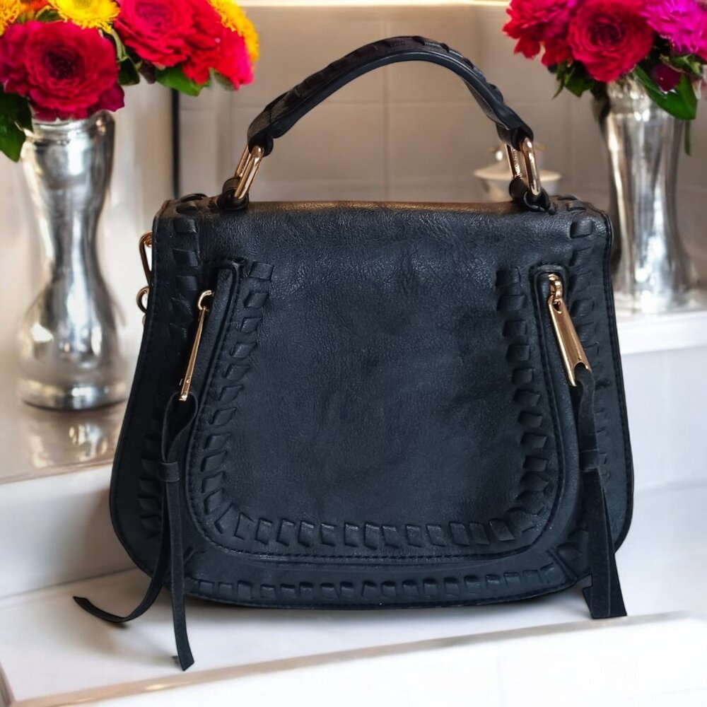 Urban Expressions Khloe Vegan Leather Saddlebag Crossbody – Whipstitch Detail